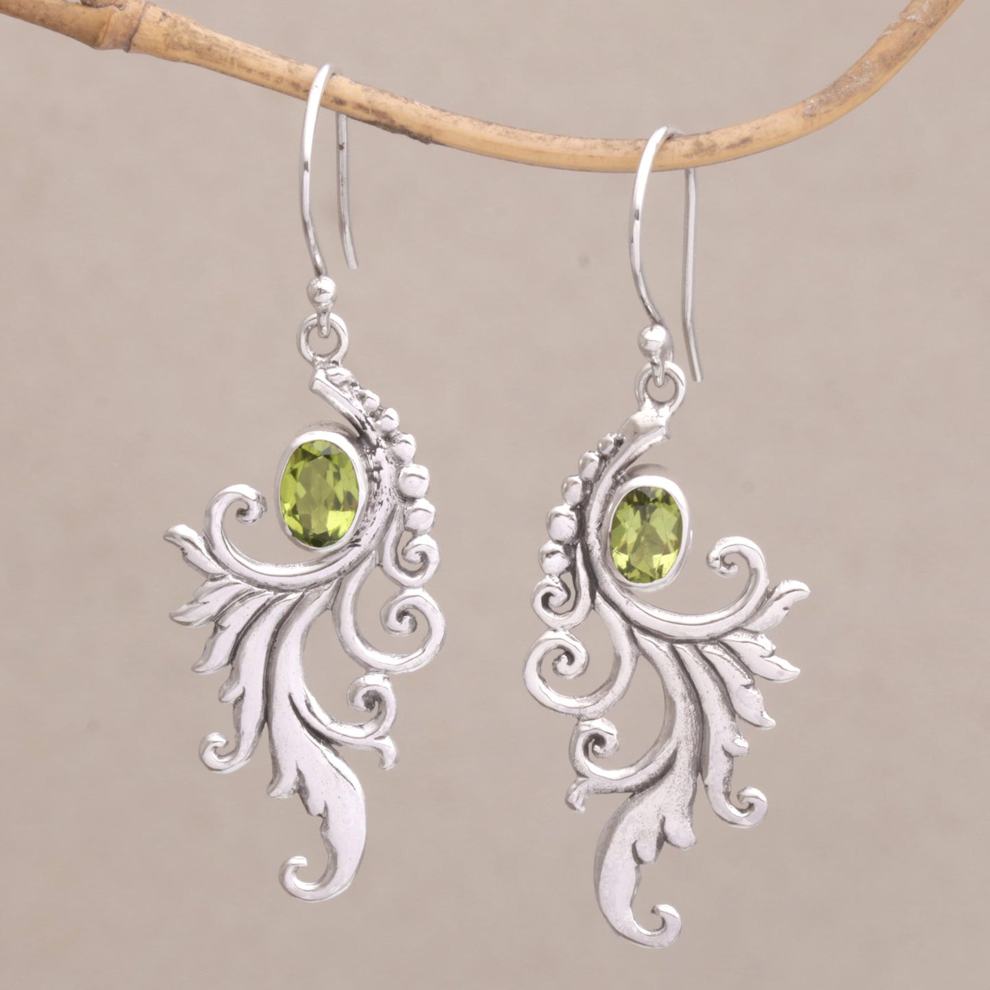 By the Wind Peridot and Sterling Silver Dangle Earrings from Bali