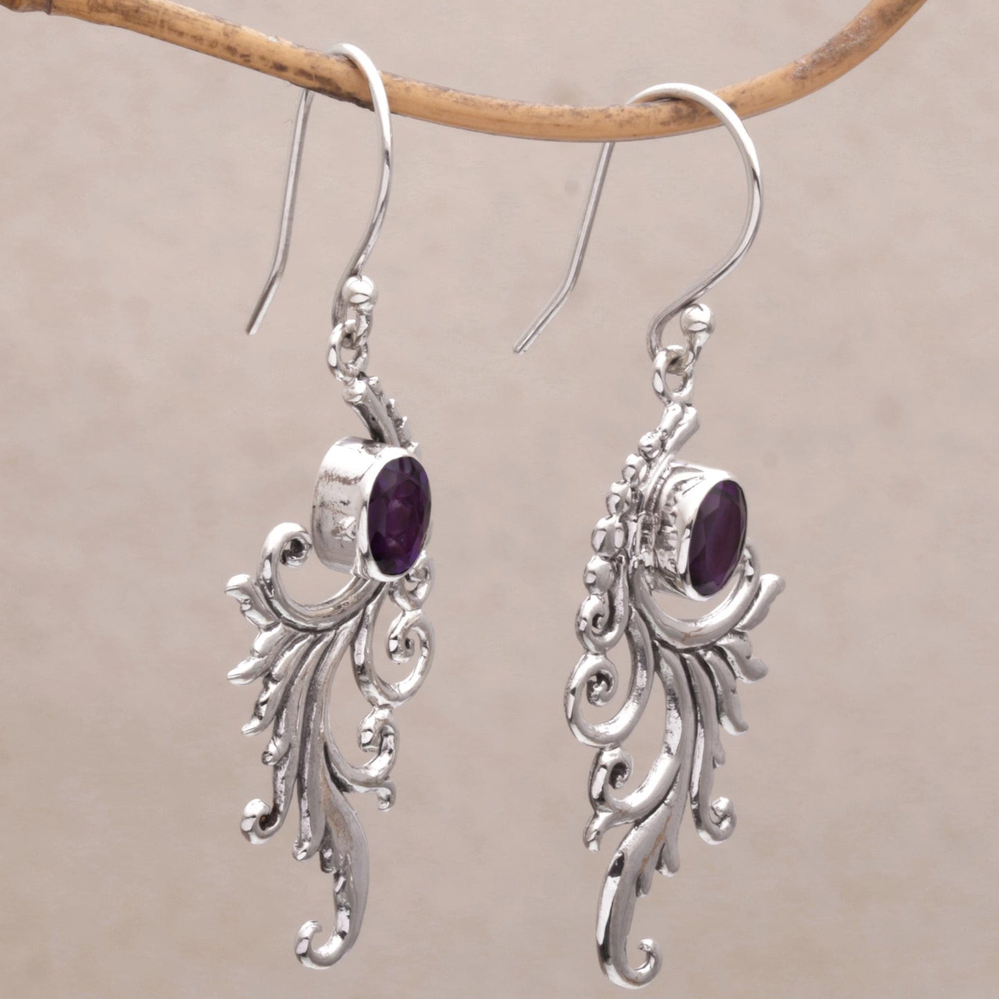 By the Wind Amethyst and Sterling Silver Dangle Earrings from Bali