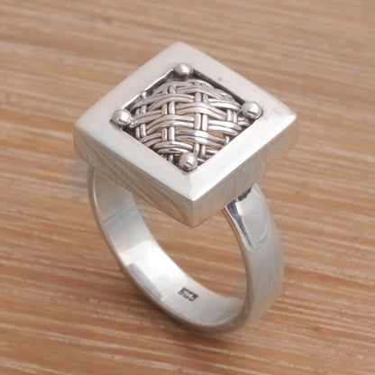 Weaving Ketupats 925 Sterling Silver Basket Weave Balinese Cocktail Ring