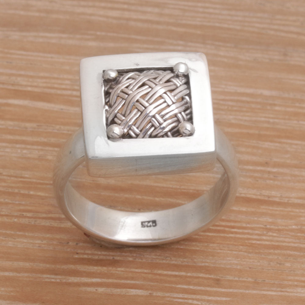 Weaving Ketupats 925 Sterling Silver Basket Weave Balinese Cocktail Ring