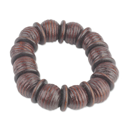 Royal Rings in Dark Brown Dark Brown Sese Wood Beaded Stretch Bracelet from Ghana