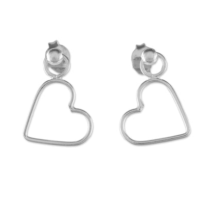 Elegant Heart 925 Sterling Silver Heart Shaped Frame Earrings