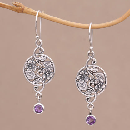 Inflorescence Balinese Amethyst and Sterling Silver Floral Dangle Earrings