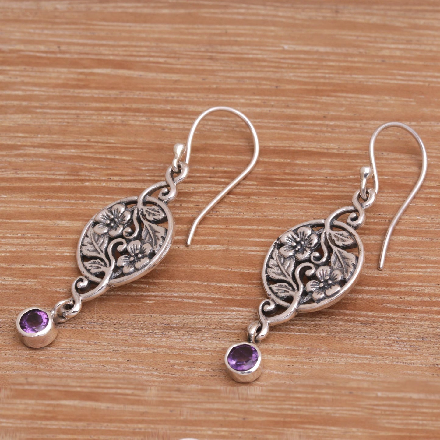 Inflorescence Balinese Amethyst and Sterling Silver Floral Dangle Earrings