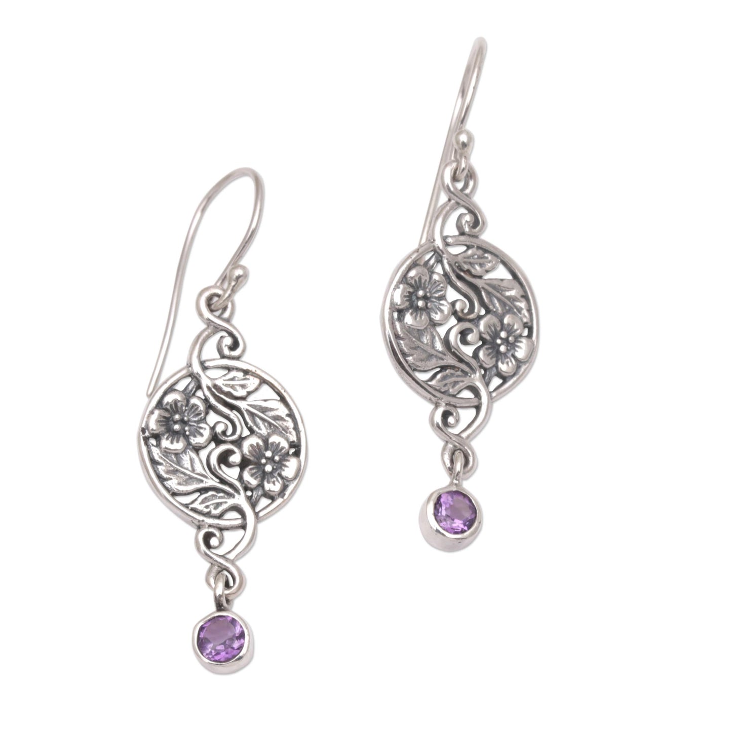 Inflorescence Balinese Amethyst and Sterling Silver Floral Dangle Earrings