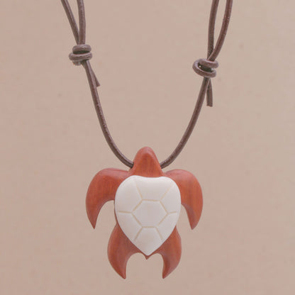 Cow Bone & Wood Turtle Pendant Necklace