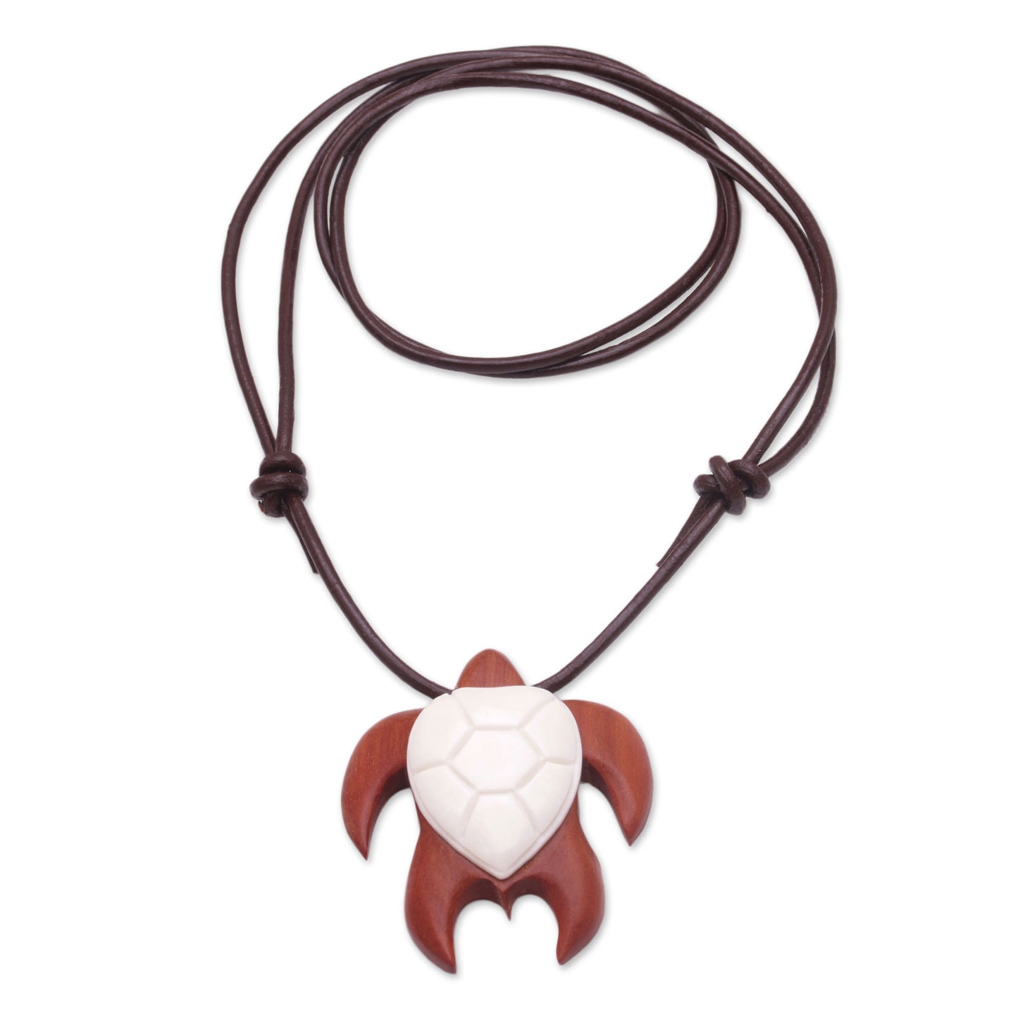 Cow Bone & Wood Turtle Pendant Necklace