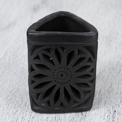 Oaxacan Dusk Oaxaca Barro Negro Triangular Floral Ceramic Pencil Holder