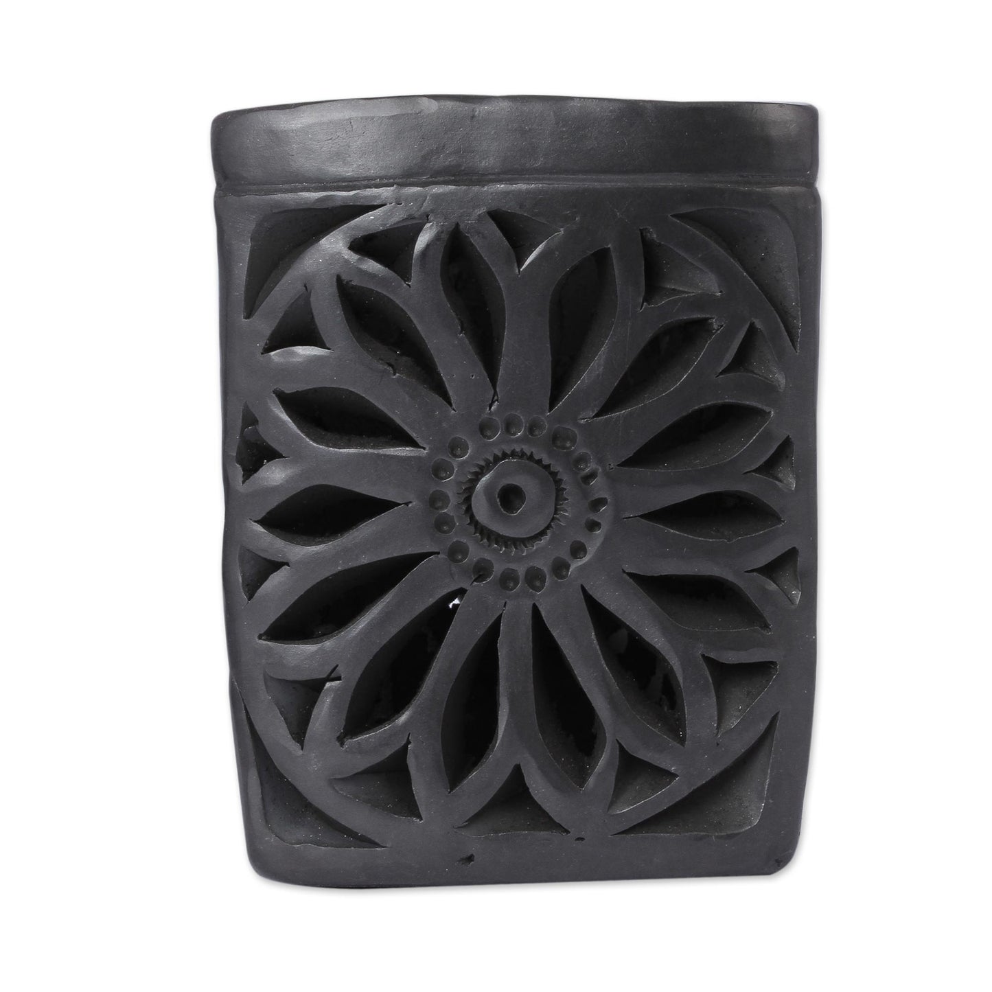 Oaxacan Dusk Oaxaca Barro Negro Triangular Floral Ceramic Pencil Holder