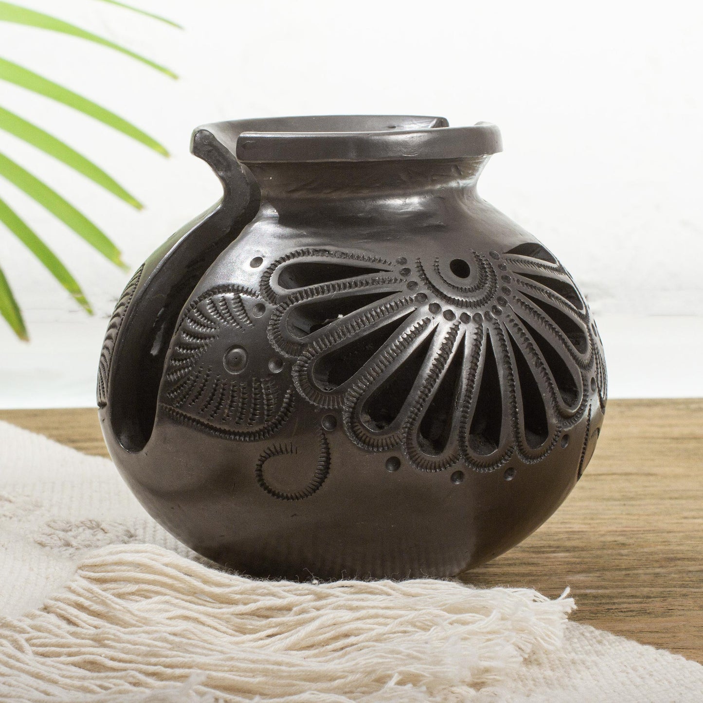 Fan Flower Oaxaca Barro Negro Ceramic Napkin Holder