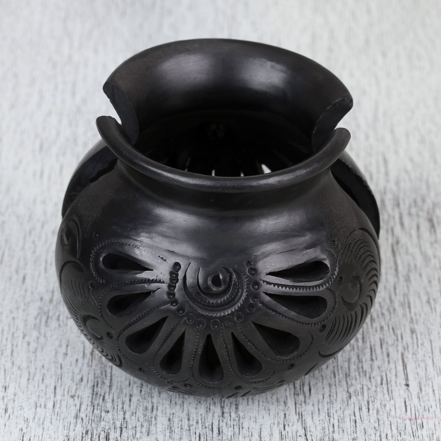 Fan Flower Oaxaca Barro Negro Ceramic Napkin Holder