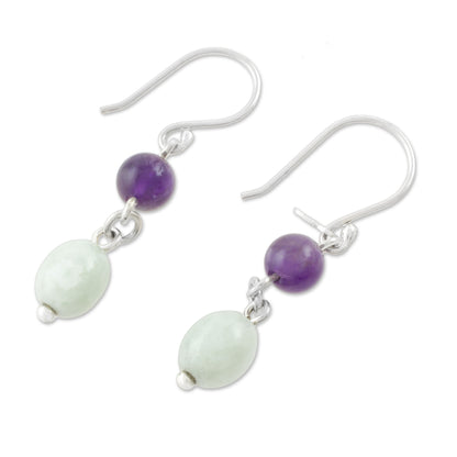 Verdant Jacaranda Jade and Amethyst Dangle Earrings from Guatemala