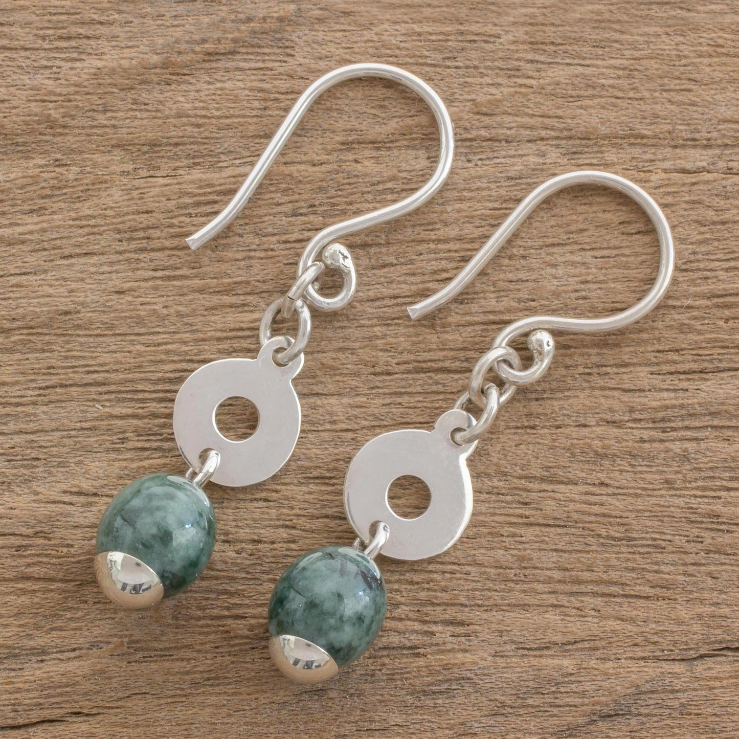 Garden Rings Circular Green Jade Dangle Earrings from Guatemala