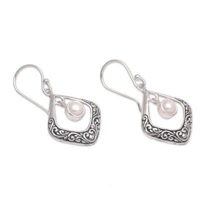 Elegant Reverie Cultured Pearl Sterling Silver Dangle Earrings from Bali