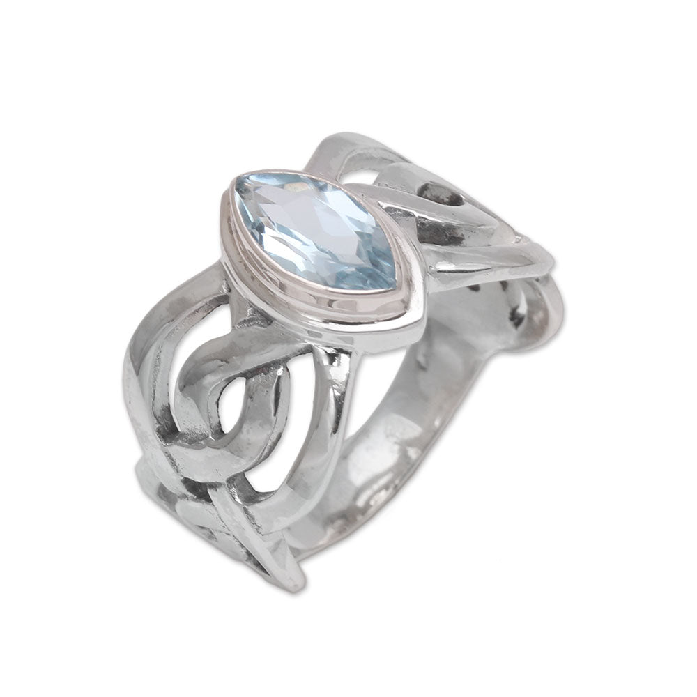 Aurora Wave Blue Topaz and Sterling Silver Cocktail Ring from Bali