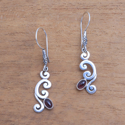 Tropical Treasure Curl Pattern Garnet Dangle Earrings from Bali