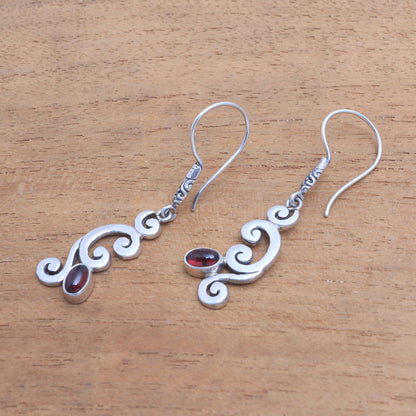 Tropical Treasure Curl Pattern Garnet Dangle Earrings from Bali