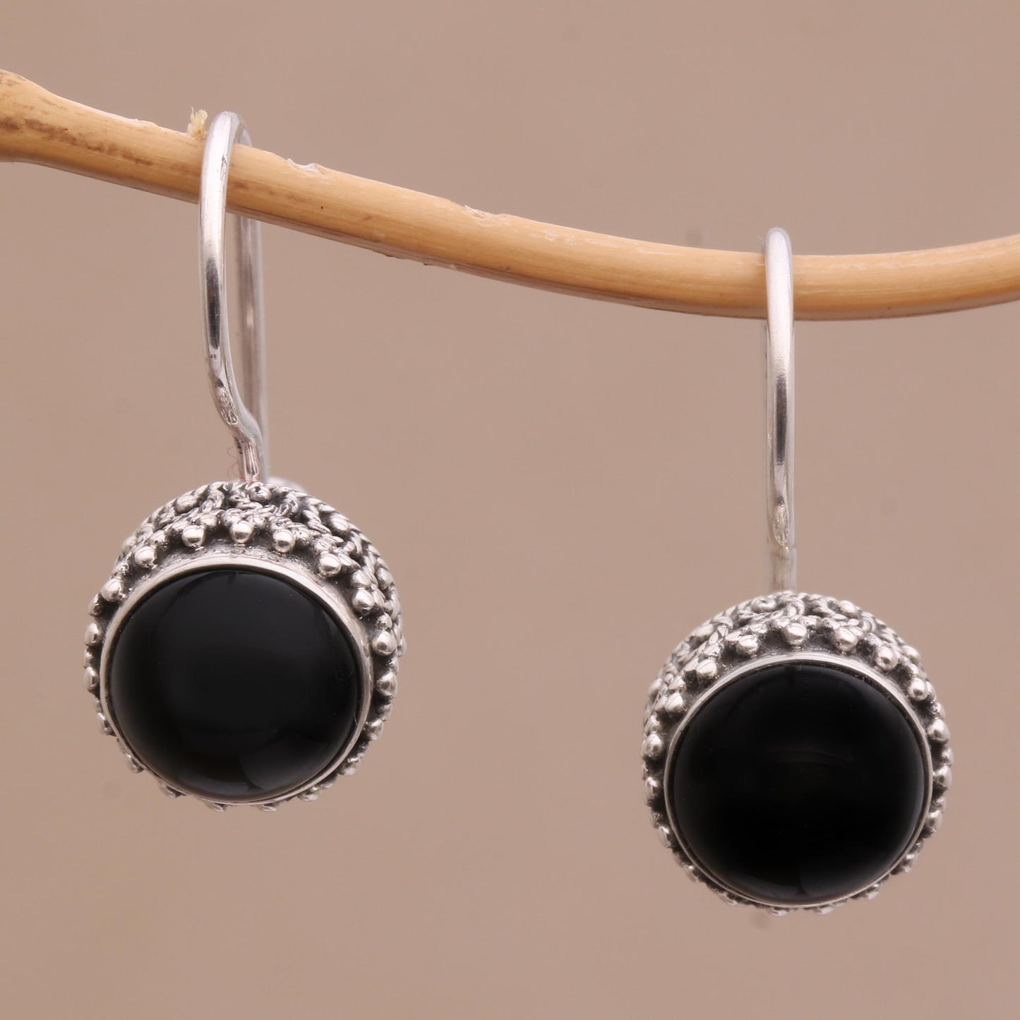 Beauteous Onyx and Sterling Silver Drop Earrings Handmade in Bali