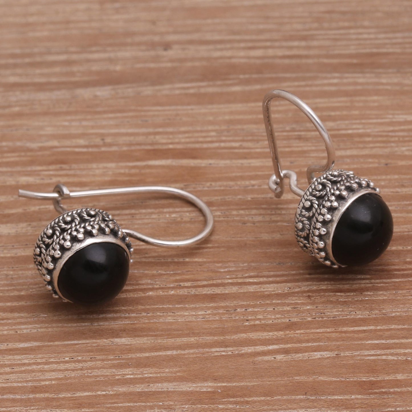 Beauteous Onyx and Sterling Silver Drop Earrings Handmade in Bali