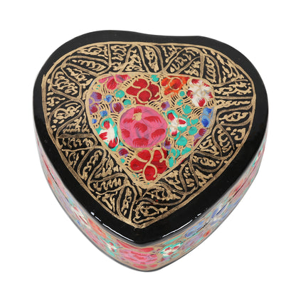 Love of Flowers Hand-Painted Floral and Metallic Gold Heart Decorative Box