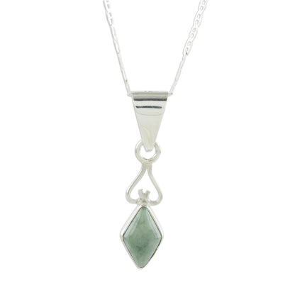 Marvelous Apple Green Diamond Diamond-Shaped Apple Green Jade Pendant Necklace Guatemala