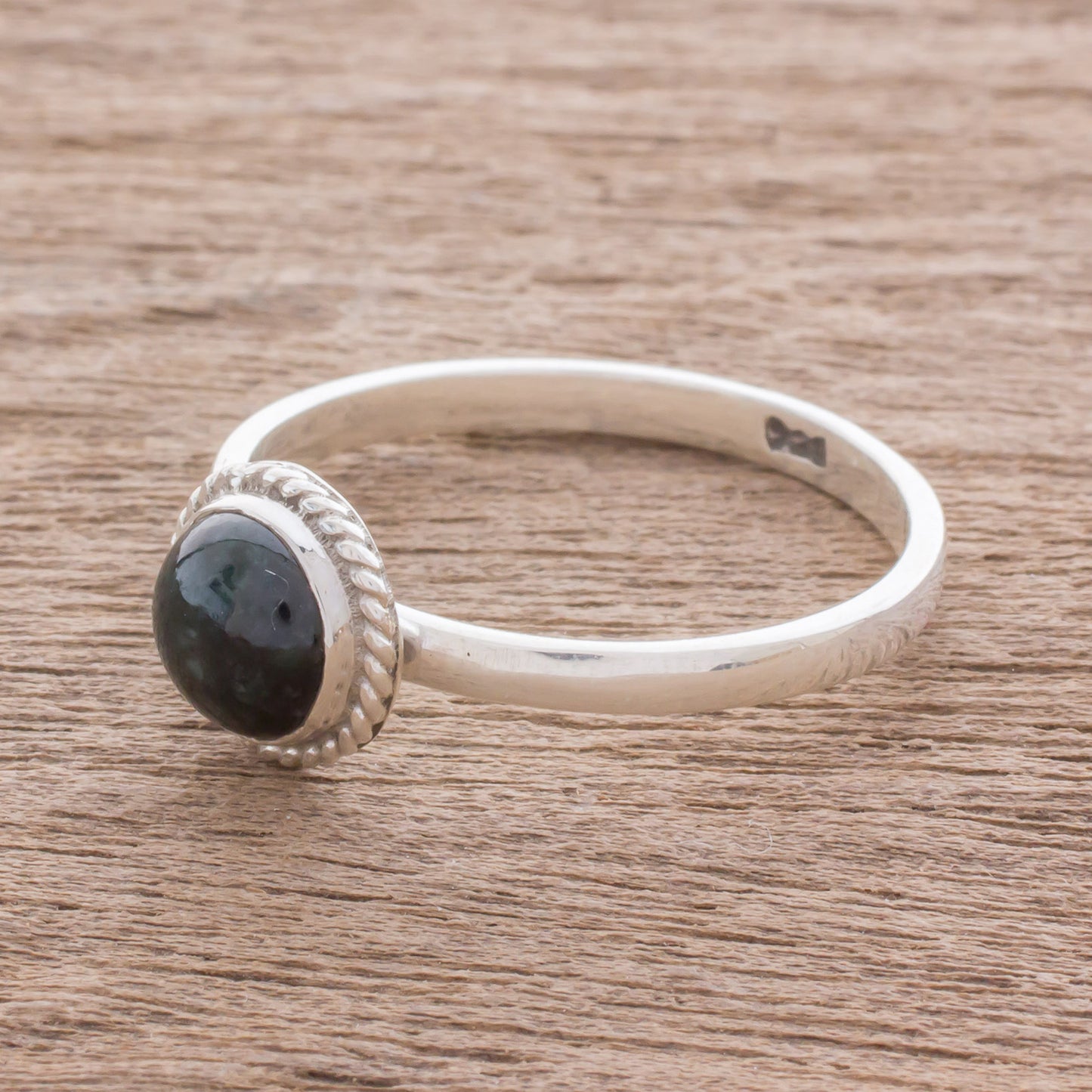 Ancient Circle Dark Green Jade Solitaire Ring Crafted in Guatemala