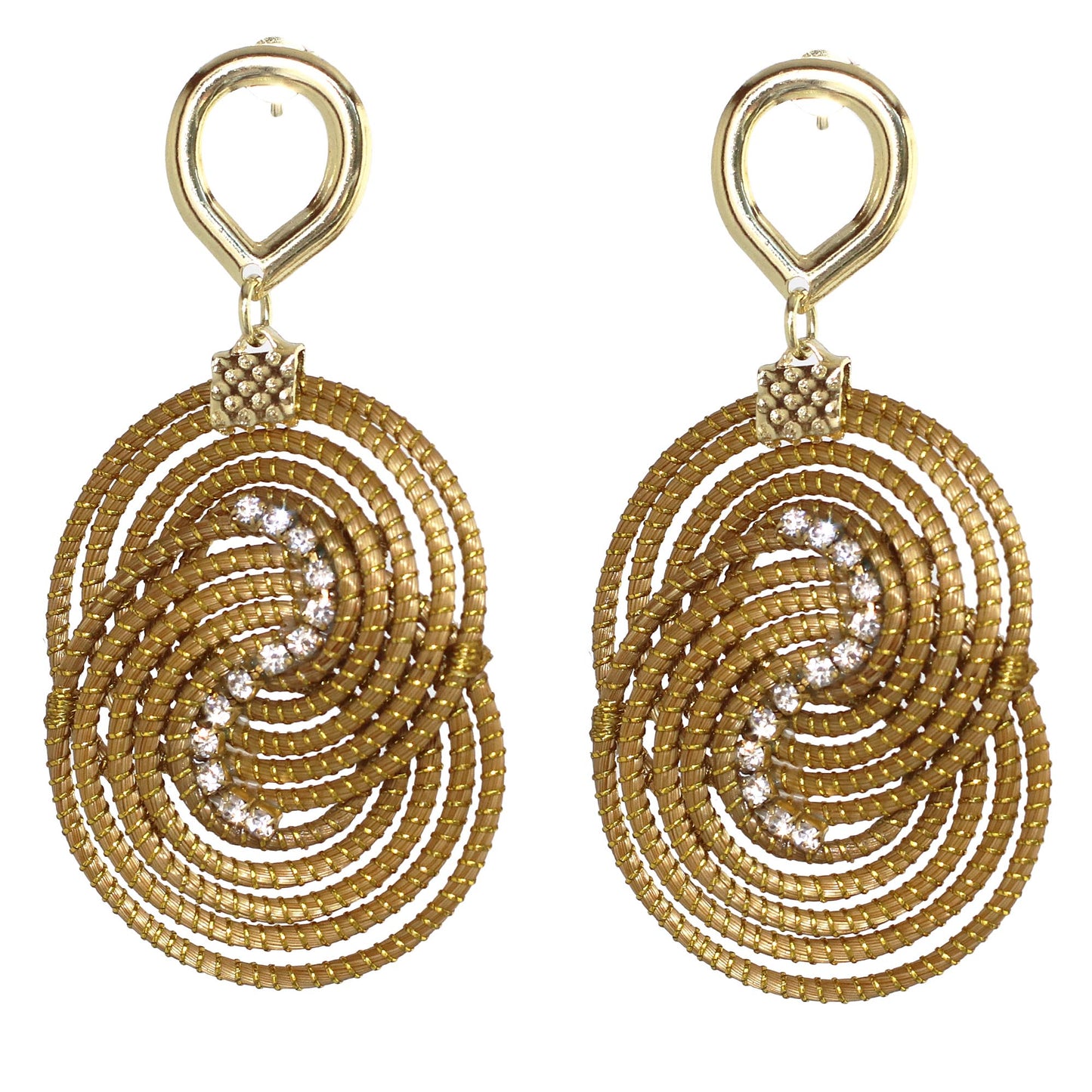 Fields of Hope Gold Plated Golden Grass Dangle Earrings with Rhinestones