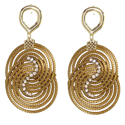 Fields of Hope Gold Plated Golden Grass Dangle Earrings with Rhinestones