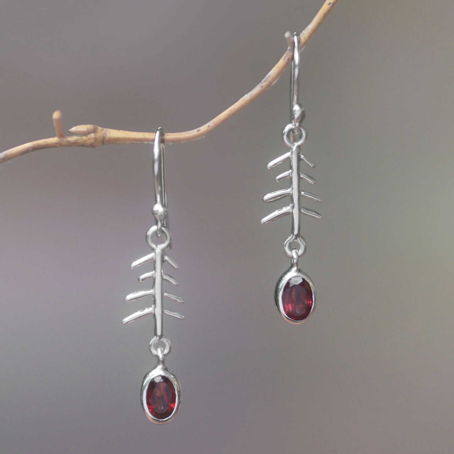 Winter Branches Garnet and Sterling Silver Winter Branches Dangle Earrings