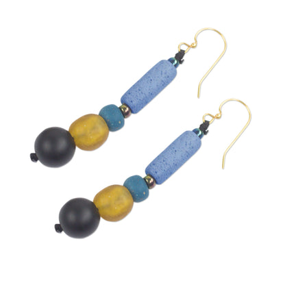 Authentic Ghana Recycled Glass and Plastic Beaded Dangle Earrings