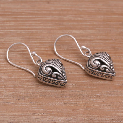 Swirling Crest Sterling Silver Swirl Motif Dangle Earrings from Bali