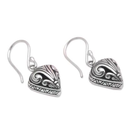 Swirling Crest Sterling Silver Swirl Motif Dangle Earrings from Bali