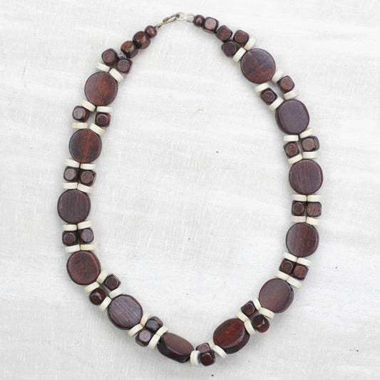 Guidance Brown and White Wood Beaded Necklace from Ghana