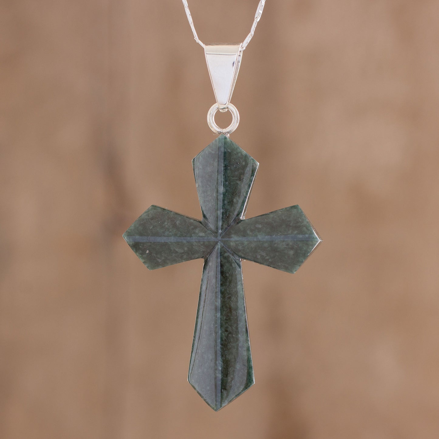 Dark Green Sacrifice of Love Jade Cross Necklace in Dark Green from Guatemala