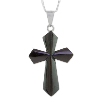 Black Sacrifice of Love Jade Cross Necklace in Black from Guatemala