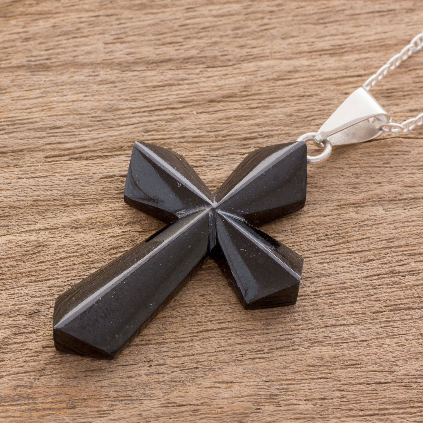 Black Sacrifice of Love Jade Cross Necklace in Black from Guatemala