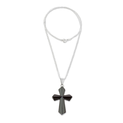 Black Sacrifice of Love Jade Cross Necklace in Black from Guatemala