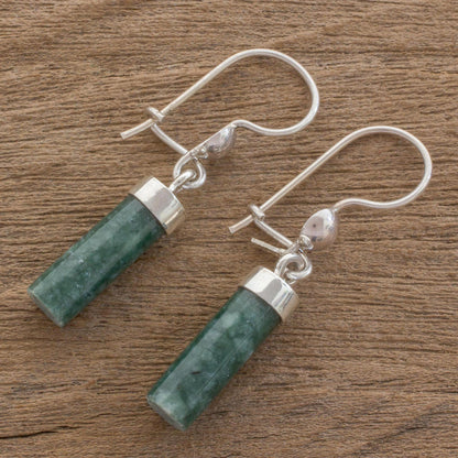 Green Mayan Pillars Green Jade Cylindrical Dangle Earrings from Guatemala