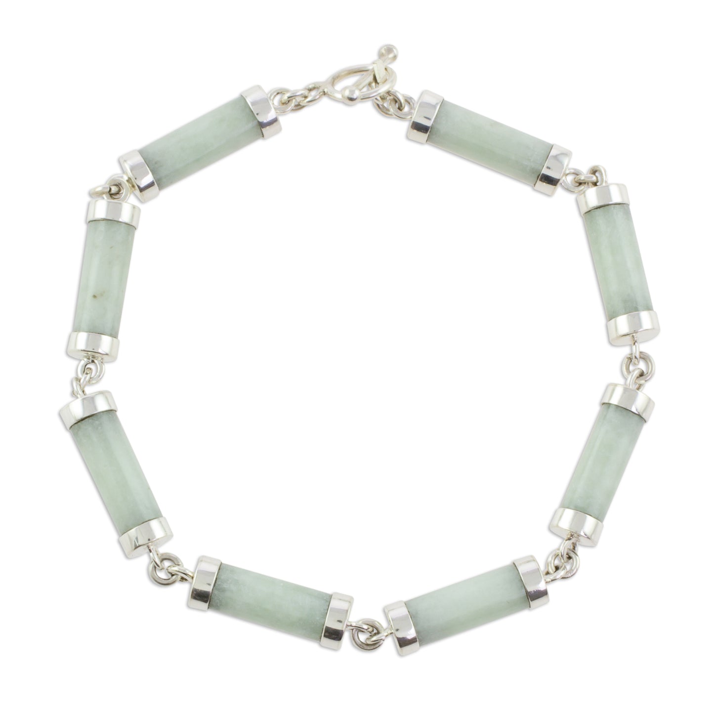 Calm Beauty Light Jade Cylinders Sterling Silver Link Wristband Bracelet