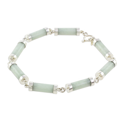 Calm Beauty Light Jade Cylinders Sterling Silver Link Wristband Bracelet