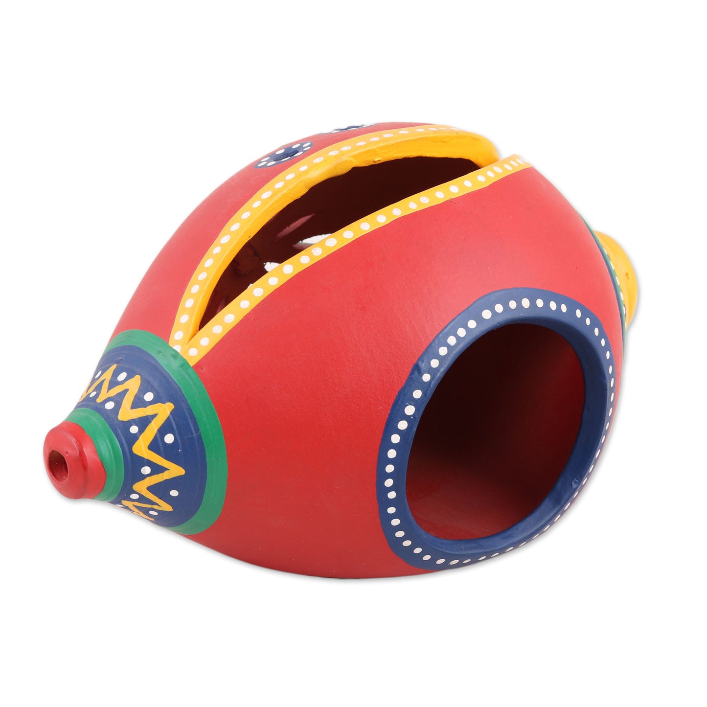 Seashore Delight in Red Conch-Shaped Ceramic Tealight Holder from India