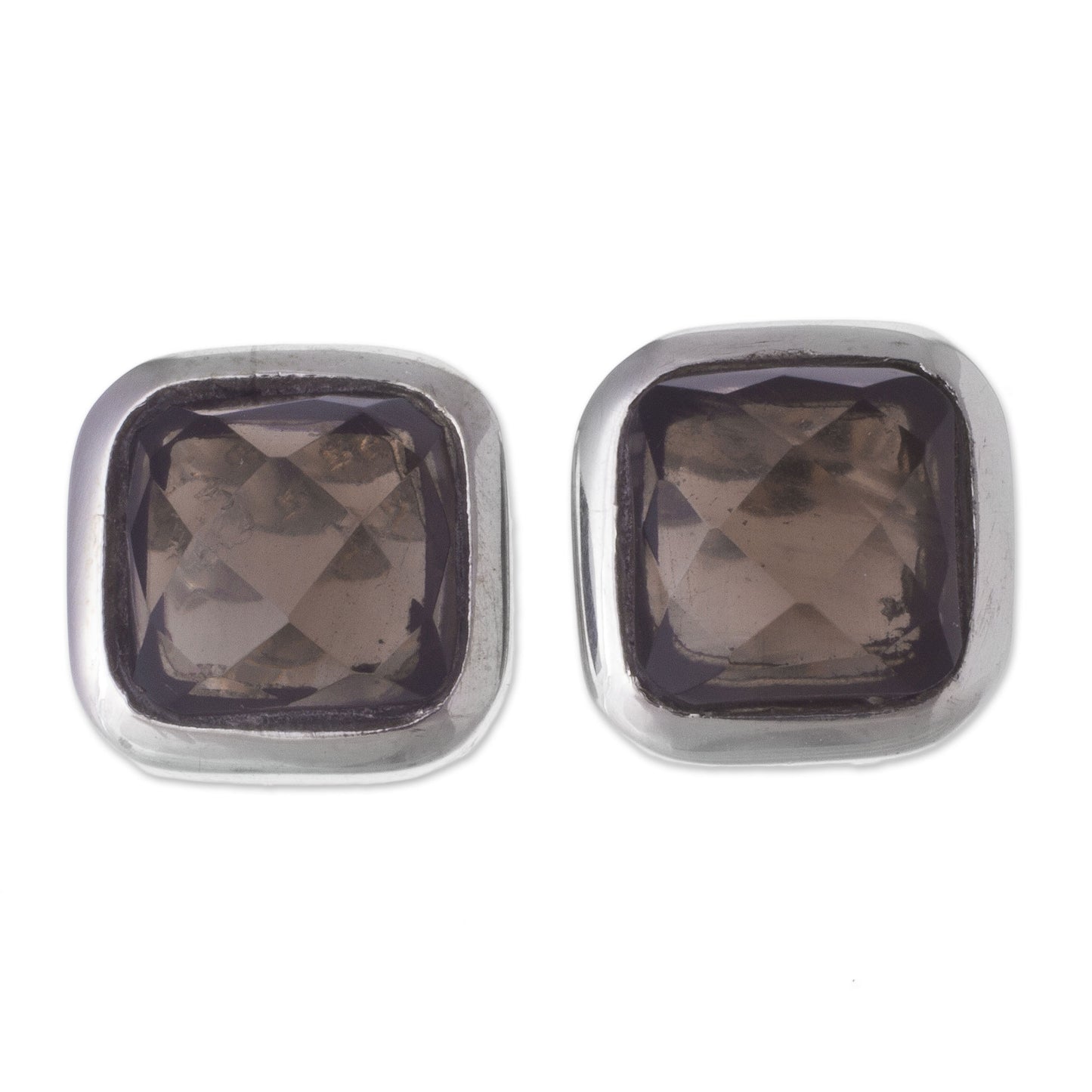 Square Treasures Square Smoky Quartz Button Earrings from Peru