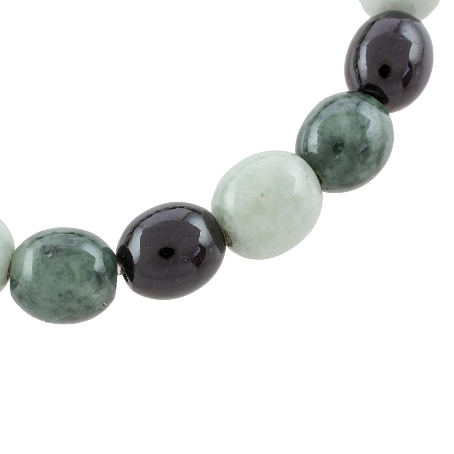 Light and Shade Black Green and Pale Natural Jade Beaded Stretch Bracelet