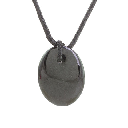 Ancient Allure Black Jade Pendant Necklace with Cotton Cord