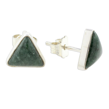 Dark Green Triangle of Life Trianglular Dark Green Jade Stud Earrings from Guatemala