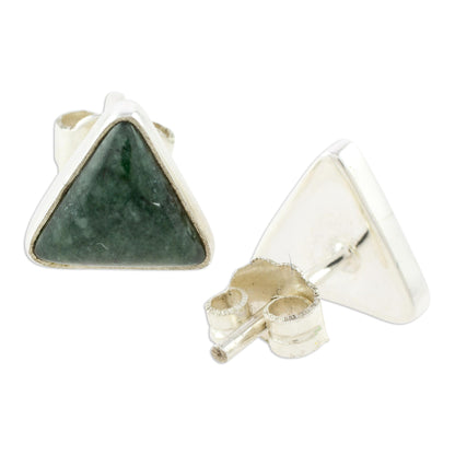 Dark Green Triangle of Life Trianglular Dark Green Jade Stud Earrings from Guatemala