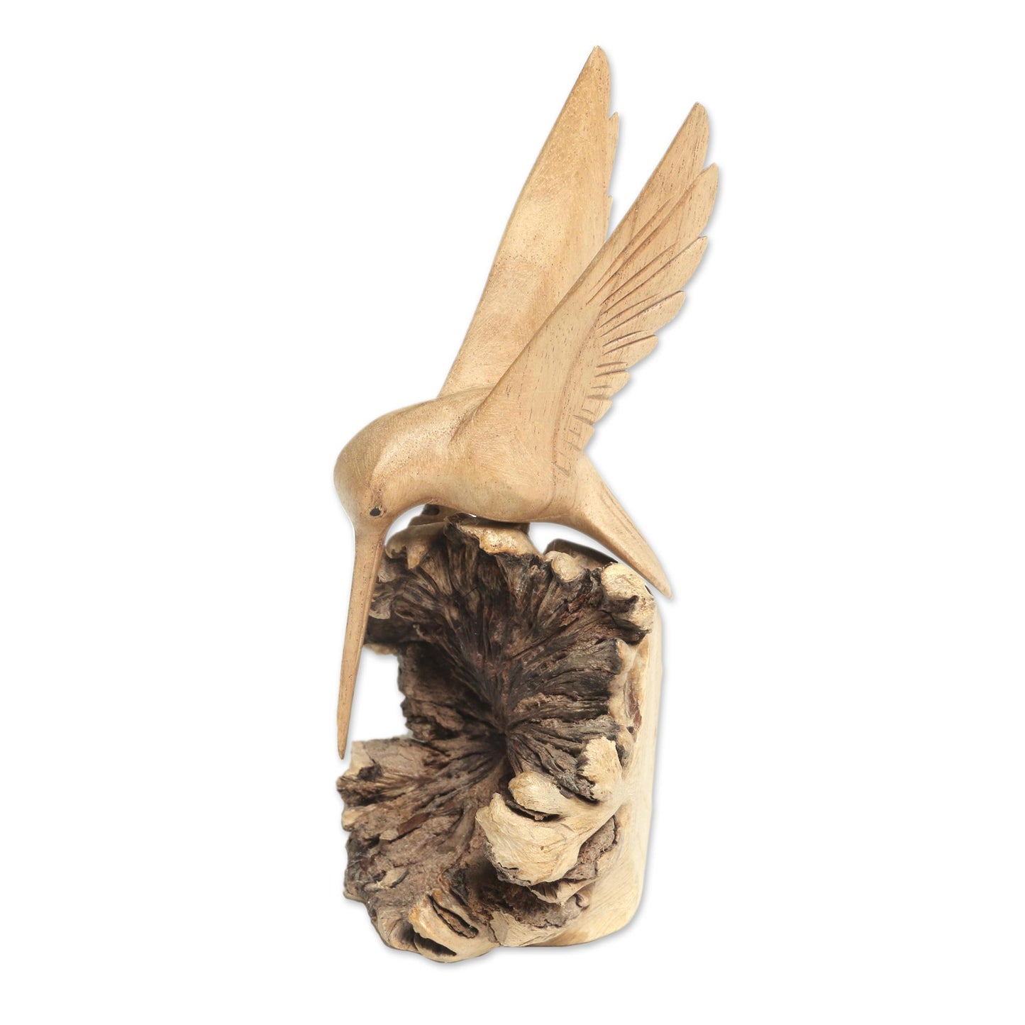 Hummingbird Joy Hand-Carved Jempinis Wood Flying Hummingbird Sculpture