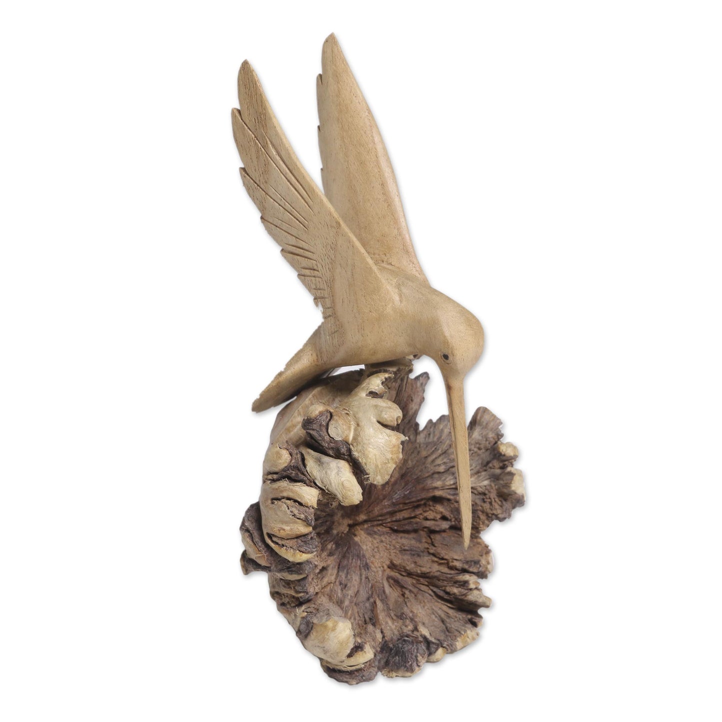 Hummingbird Joy Hand-Carved Jempinis Wood Flying Hummingbird Sculpture