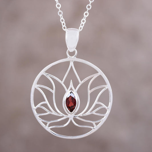 Lotus Heart Garnet & Sterling Silver Necklace