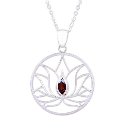 Lotus Heart Garnet & Sterling Silver Necklace